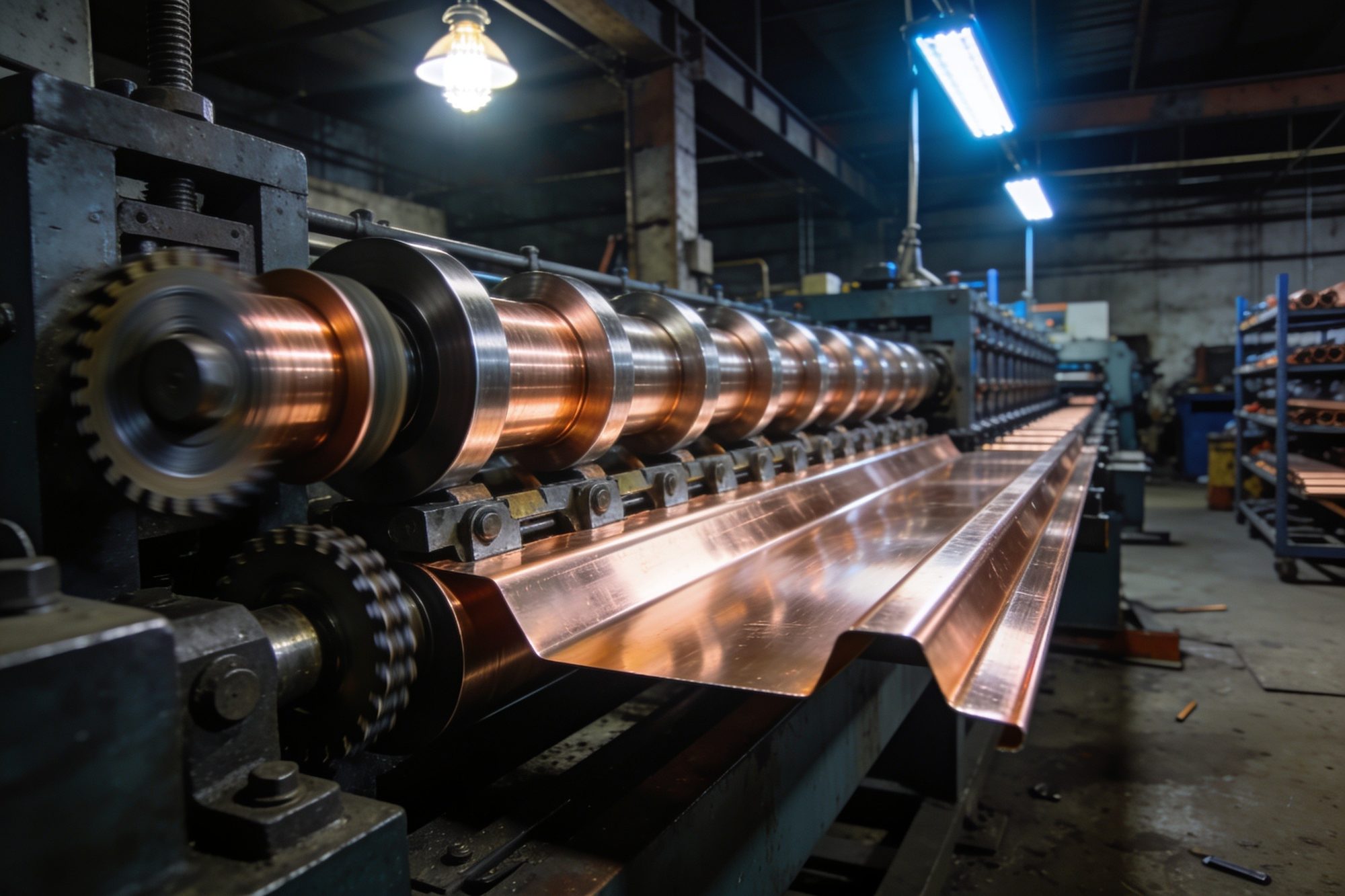 Roll forming line producing continuous-length K-style gutter