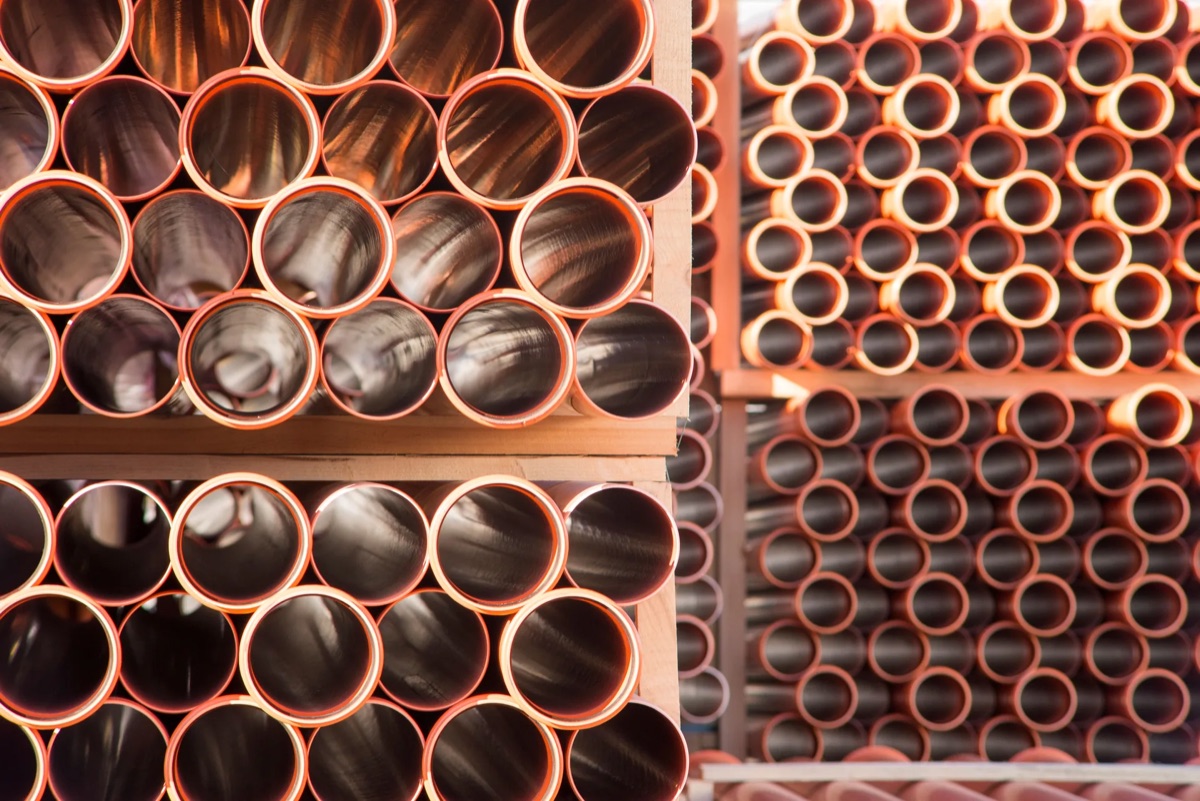 Copper stock racked in the Chris Industries warehouse