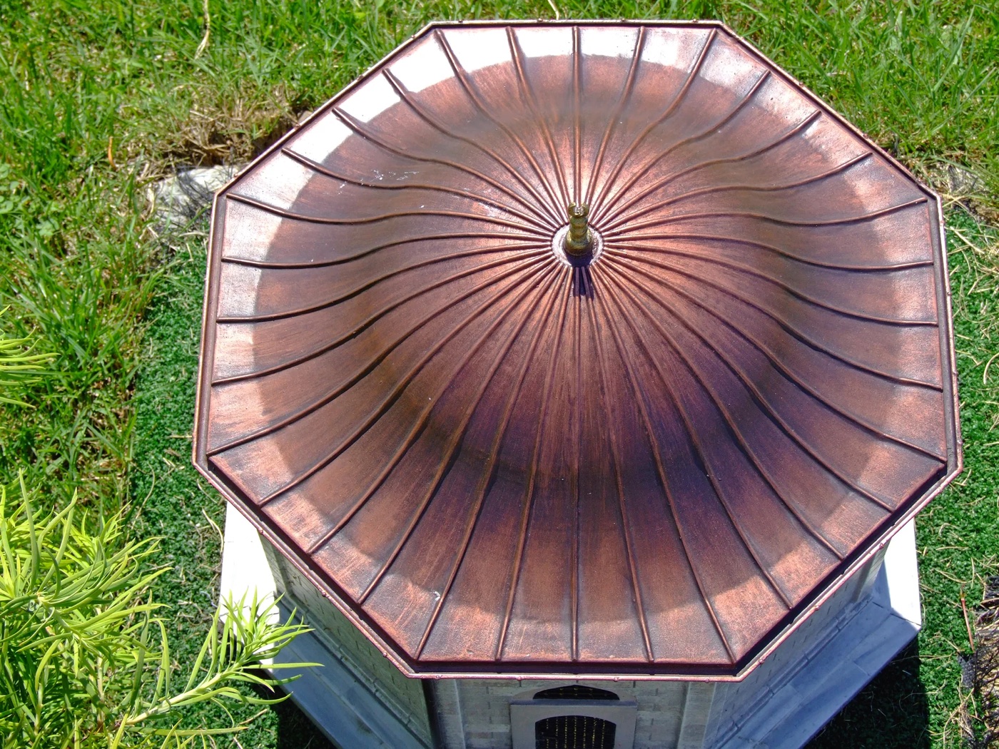 Copper-domed cupola roof with radial standing seams