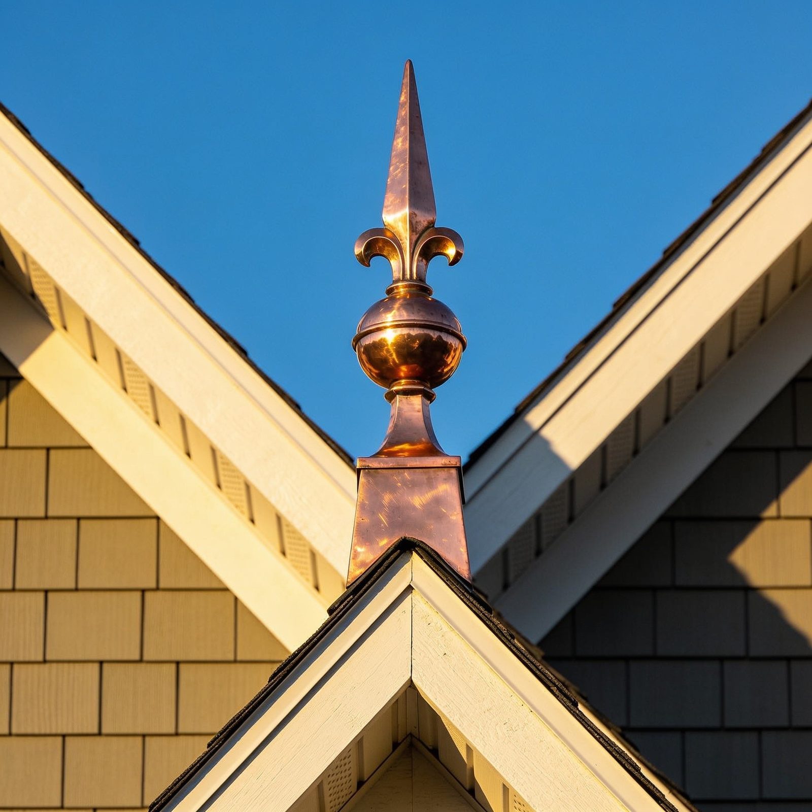 Custom copper finial on a residence in Shorewood, Illinois