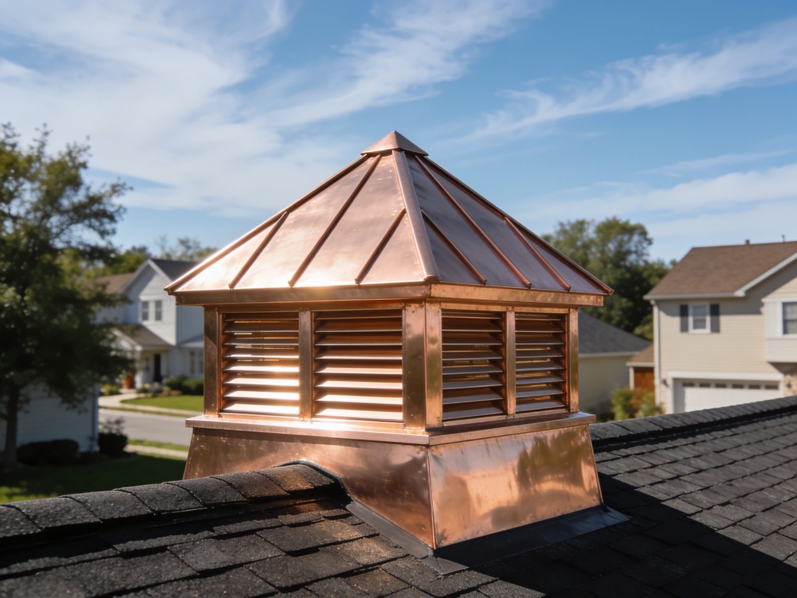 Four-sided copper cupola fabricated in Wheeling, Illinois