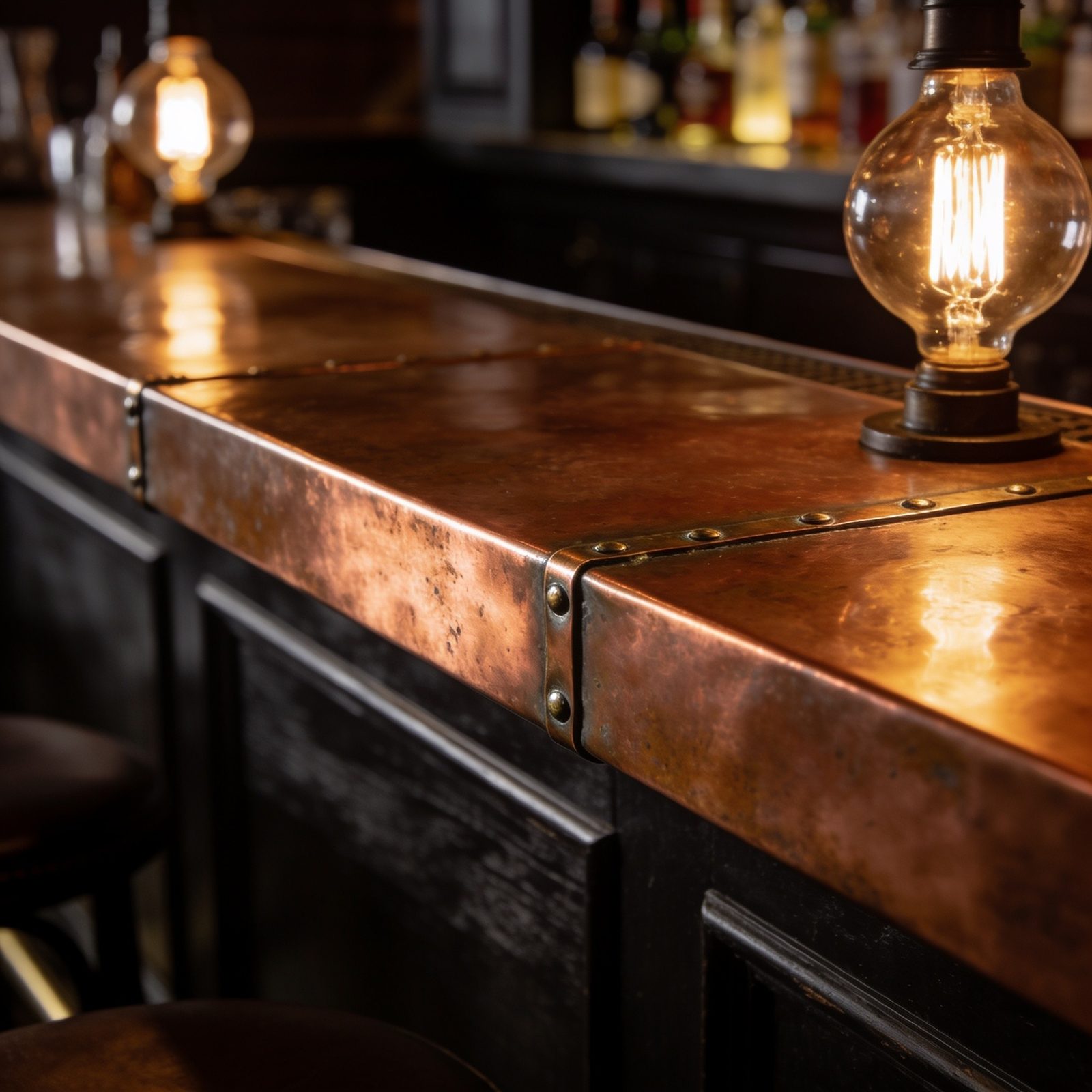 Installed copper bar top with soldered seams
