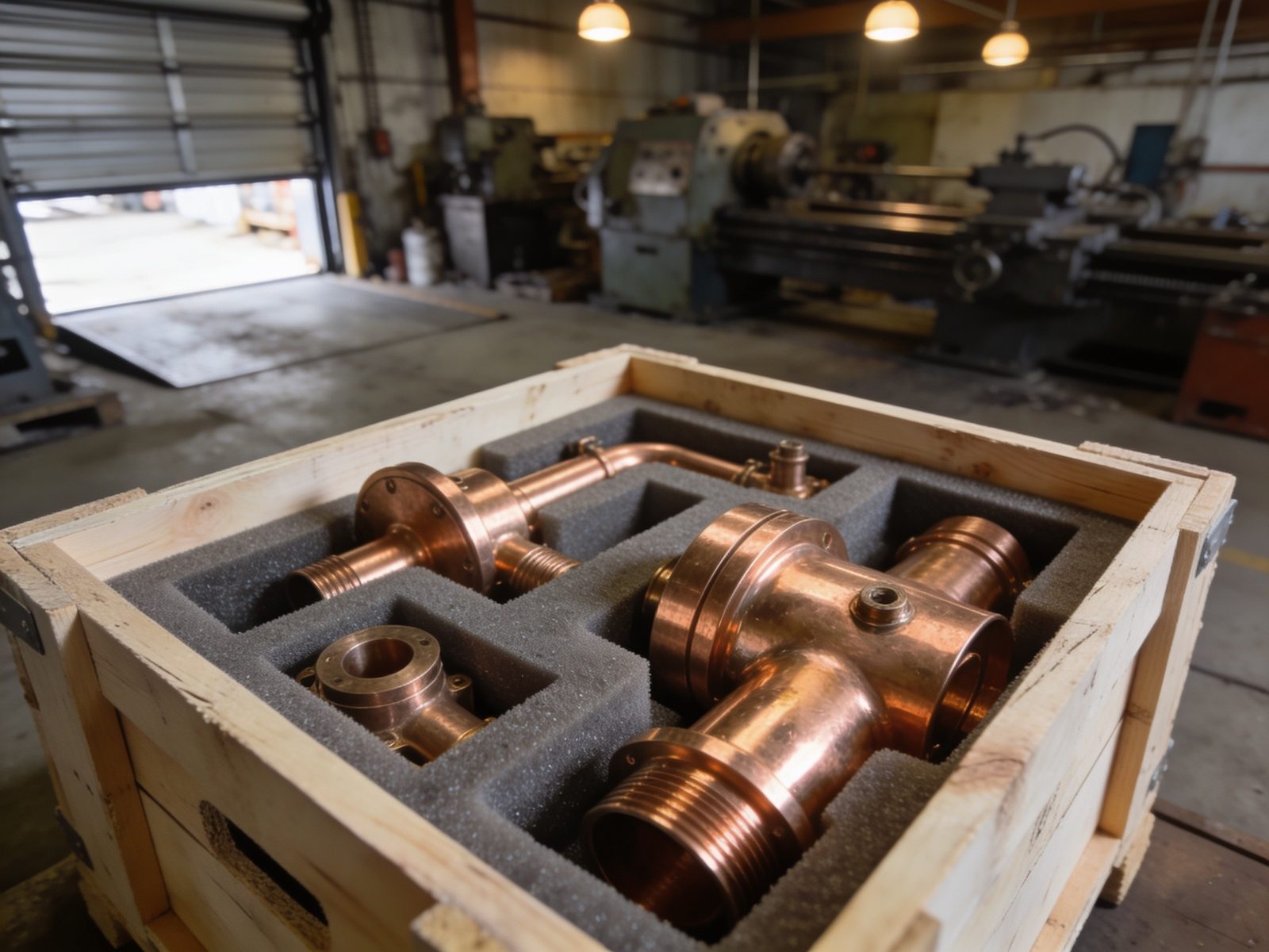 Crated finished copper work ready for delivery